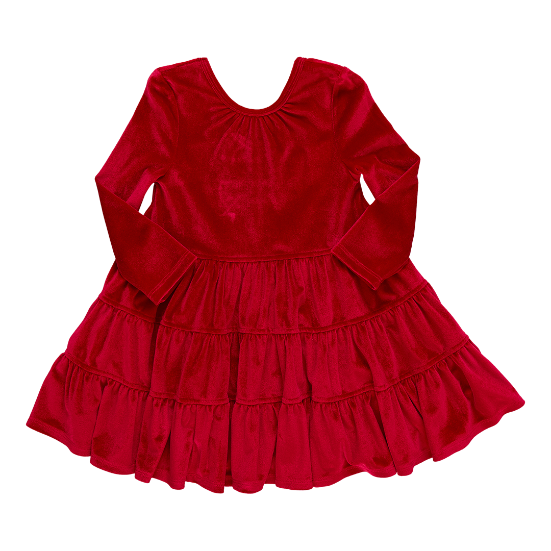 Velour Pearl Dress - Red