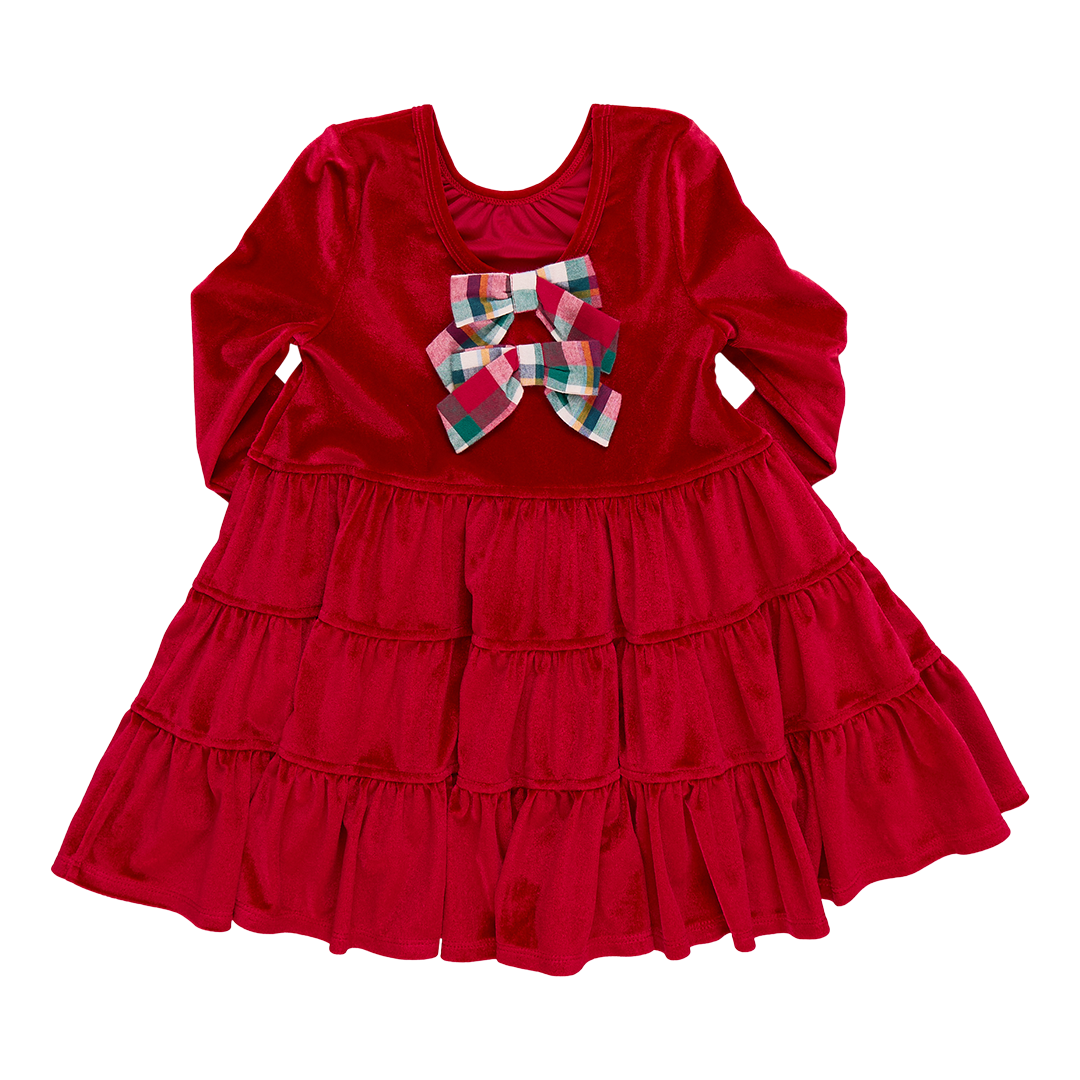 Velour Pearl Dress - Red