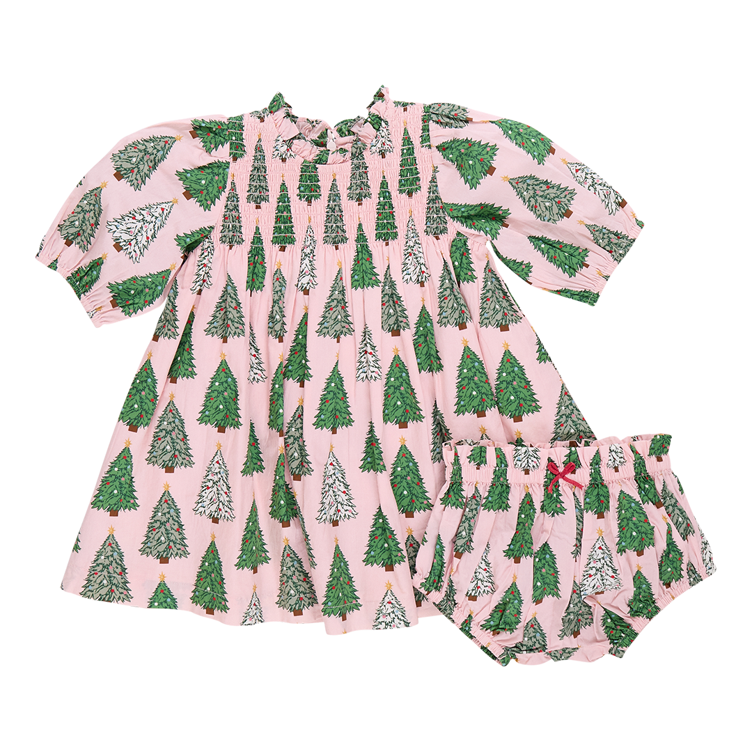 Fiona Dress - Pink Trees