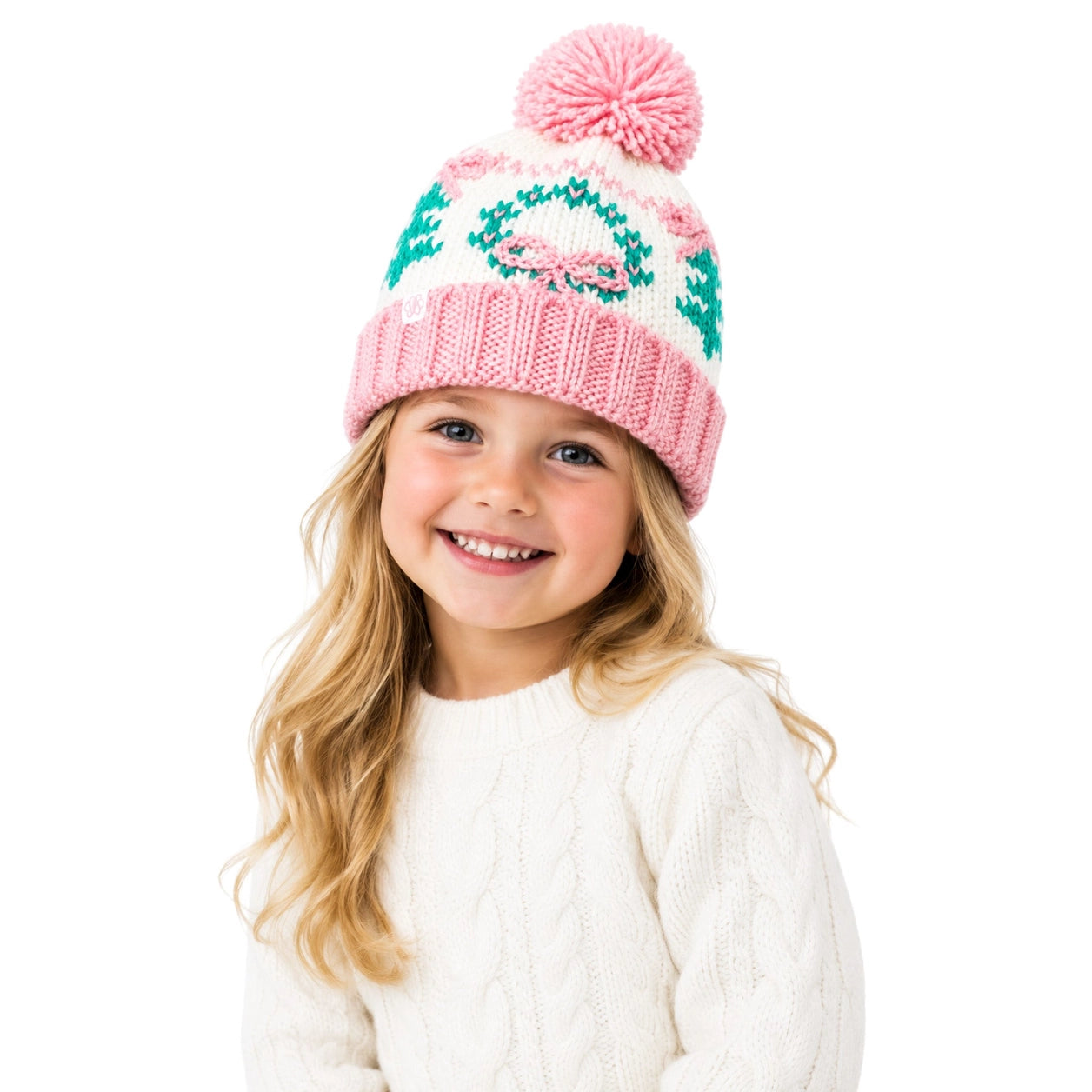 Bobble Hat - Holiday Bow Wreath