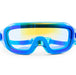Blue goggles with yellow-tinted lenses on a white background