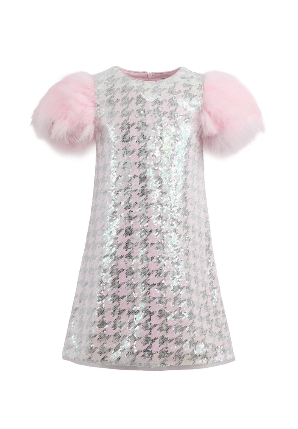 Party Dress - Houndstooth Feather Sleeve