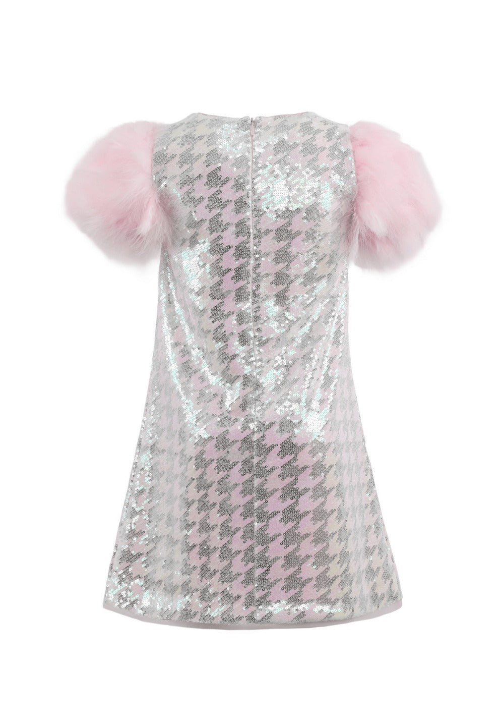 Party Dress - Houndstooth Feather Sleeve