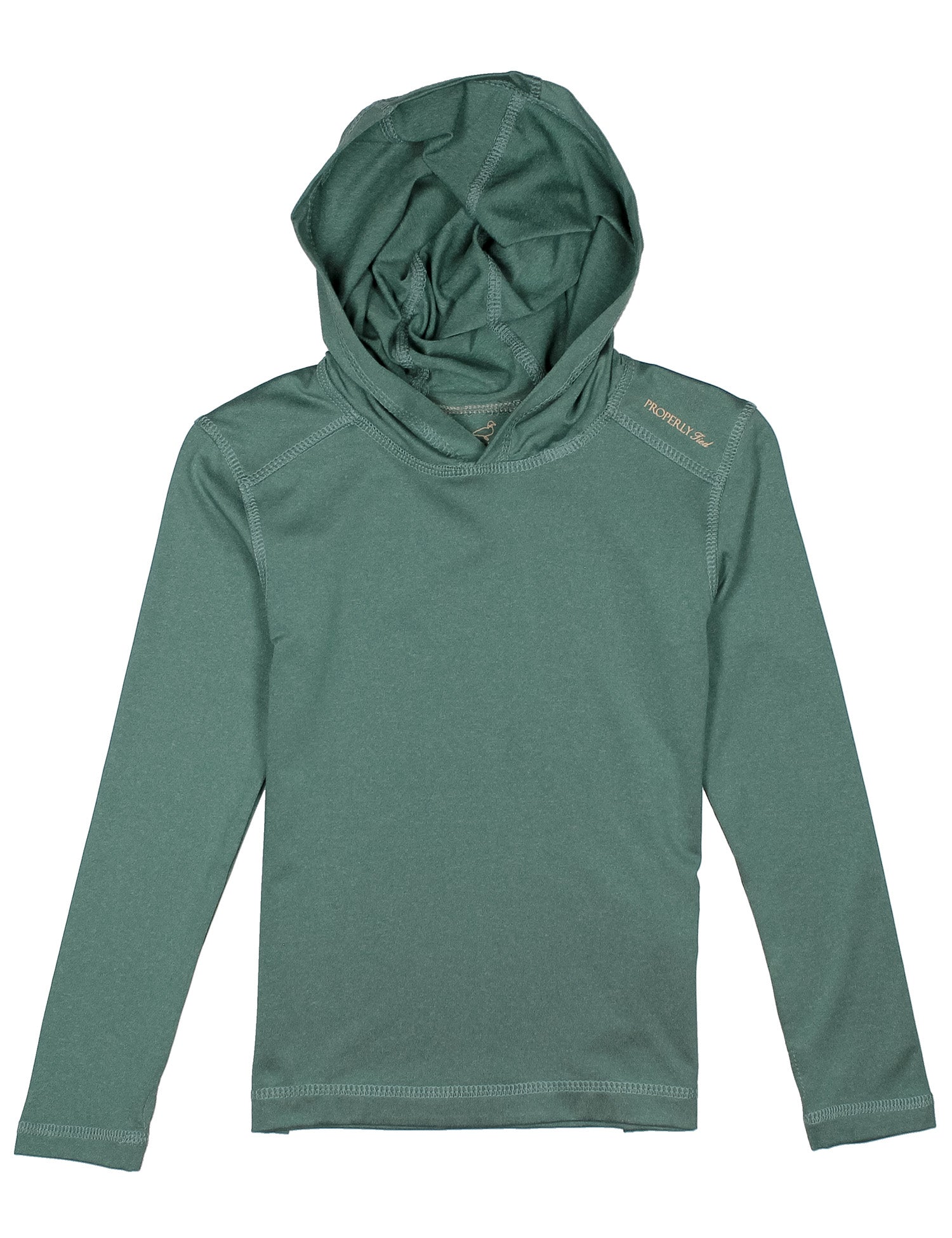 Green hooded long-sleeve shirt on a white background