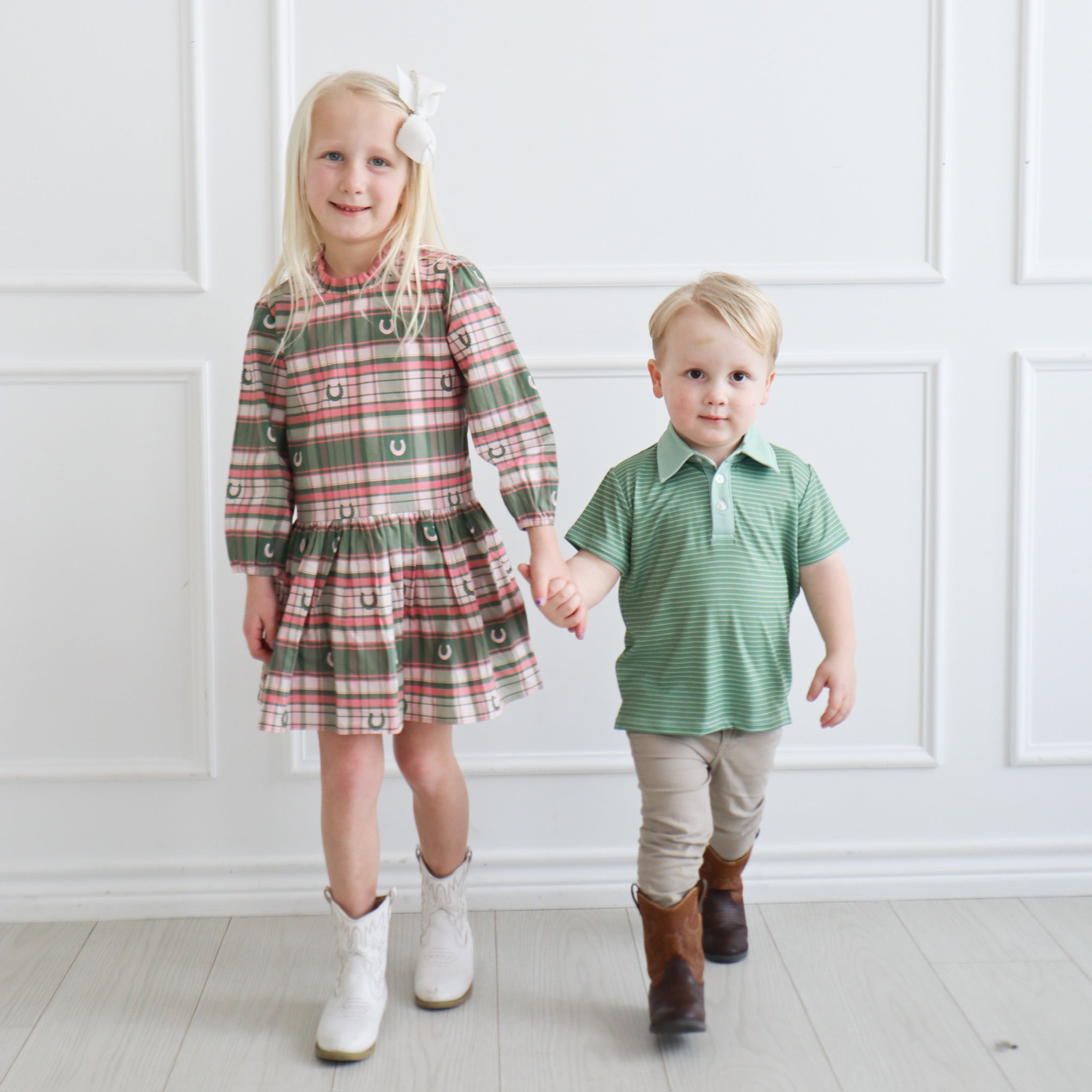 Hannah Dress - Pink Horseshoe Plaid