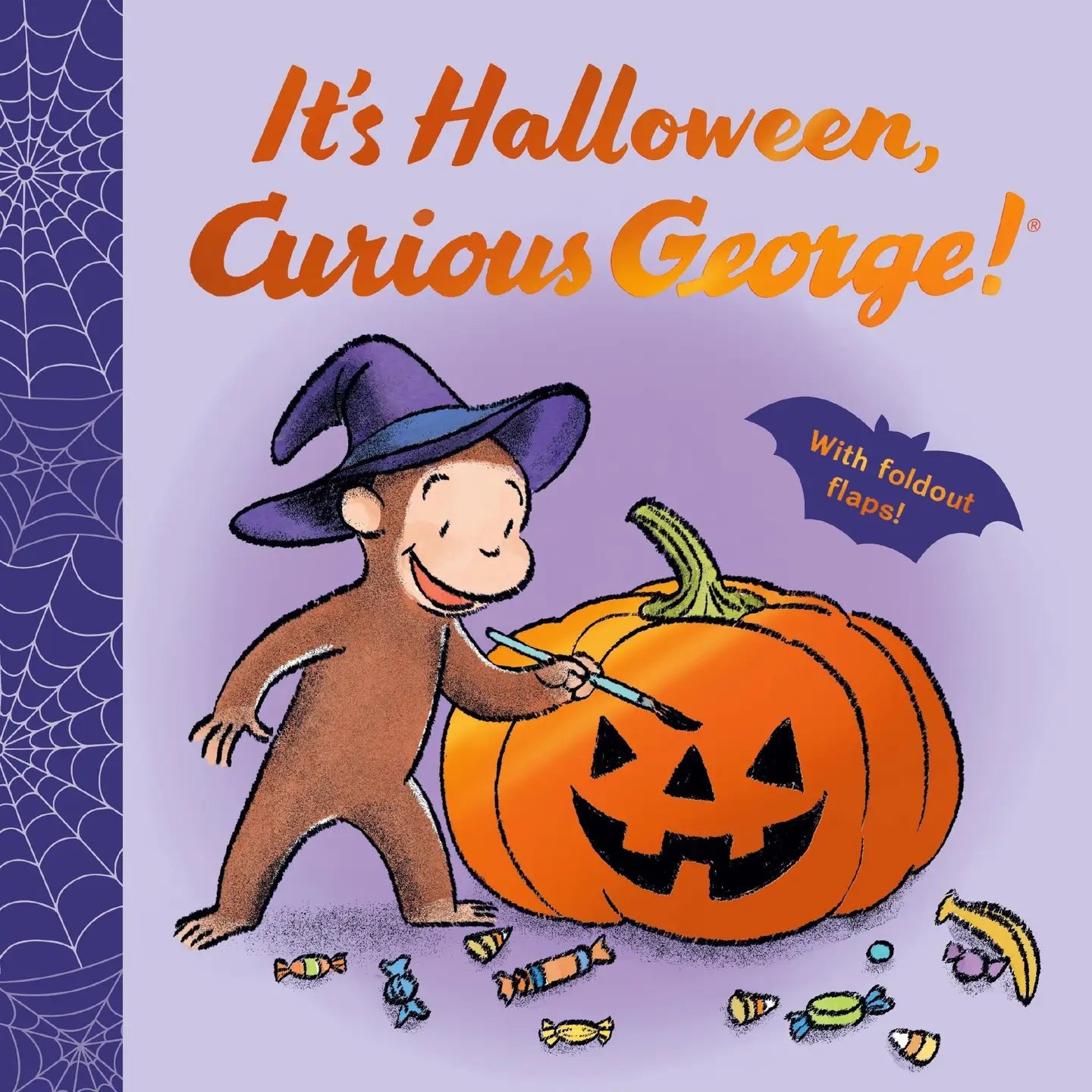 Book cover of 'It's Halloween, Curious George!' with a cartoon monkey and pumpkin.