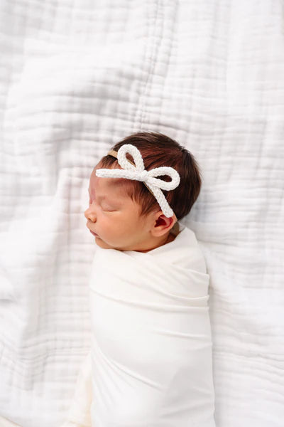Crochet Headband - Ivory Bow