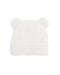 A white fuzzy knit beanie hat with two small bear ears on top, shown against a plain white background.