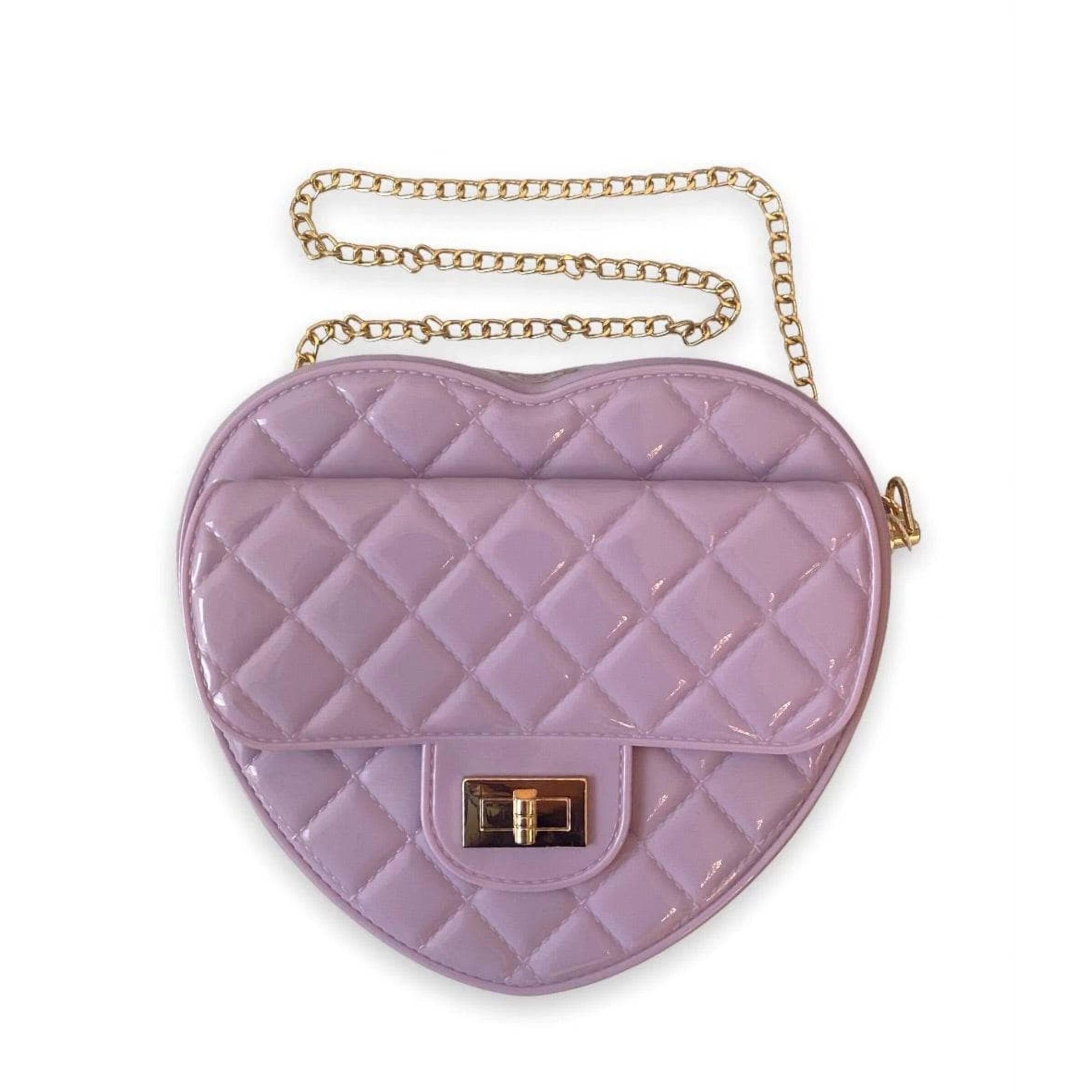 lavender purple heart jelly purse with gold chain