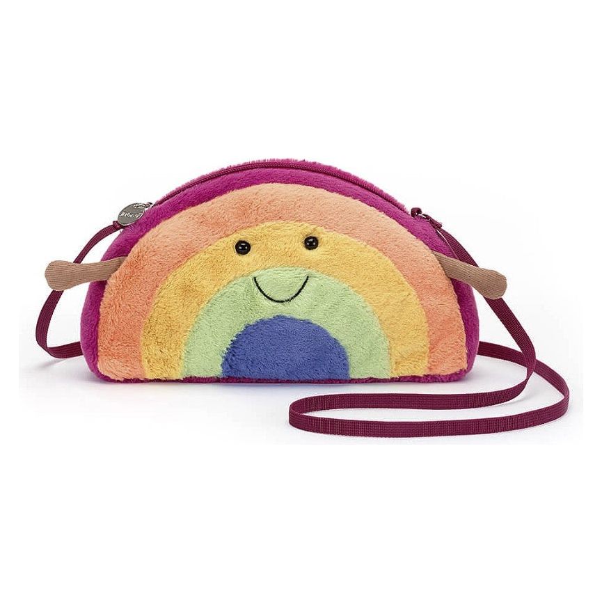 plush rainbow purse with smiley face