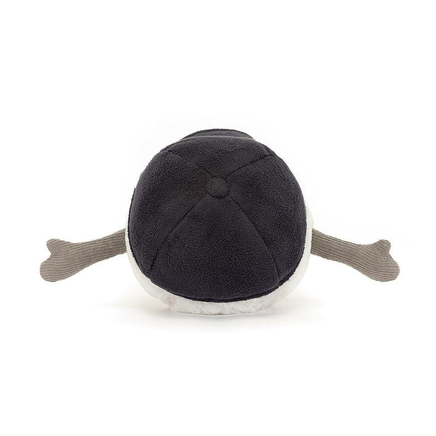 back of small baseball plush stuffed toy with baseball hat