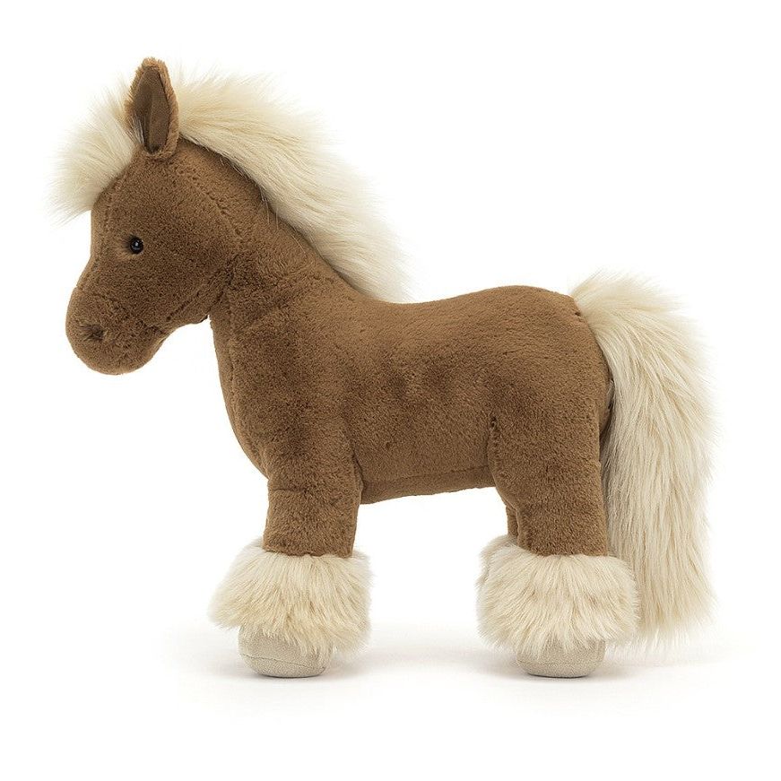 side view of brown pony stuffed animal