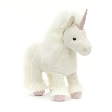 front view of white unicorn stuffed animal