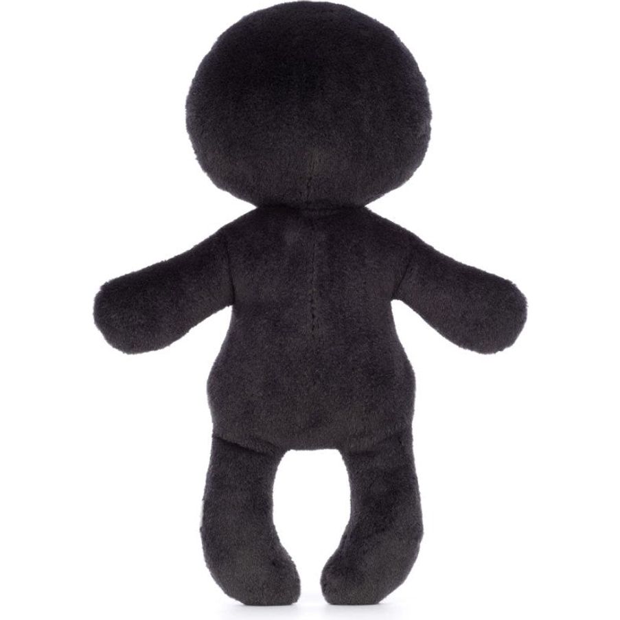 back view of black skeleton plush toy