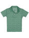 Green Properly Tied boys polo shirt with short sleeves and button collar featuring an allover Christmas tree pattern for festive holiday style