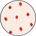 Fabric sample with red strawberry pattern on a white background