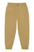 A pair of beige jogger-style pants with an elastic waistband, side pockets, and elastic cuffs, shown flat on a white background.