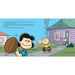 Comic strip scene with characters from 'Peanuts' in front of a house