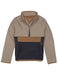 Beige and navy pullover with a quarter zip on a white background