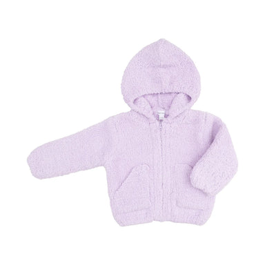 Angel Dear lavender chenille hooded jacket for babies with a cozy hood front zip closure and functional pockets for chilly day comfort