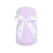 A light purple chenille blanket rolled up and tied with a white ribbon printed with the brand name 'Angel Dear', on a white background.