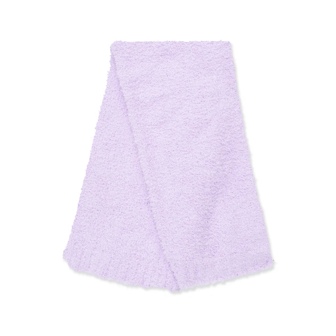 A light purple chenille blanket, folded neatly, shown against a plain white background.