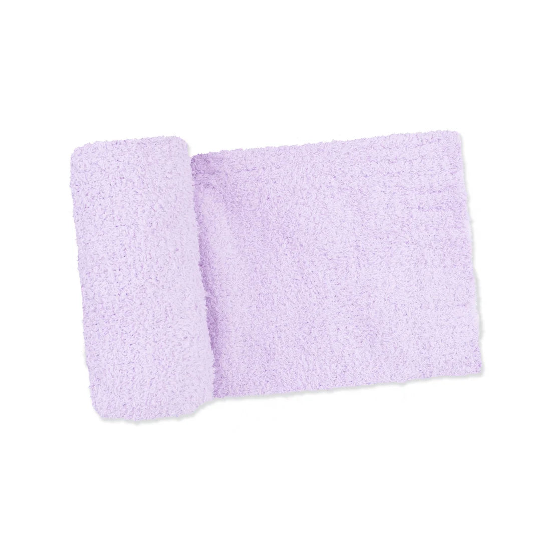 A light purple chenille blanket on a white background