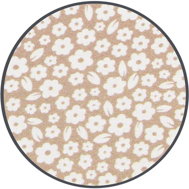 Fabric sample with white floral pattern on a white background