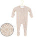 Baby onesie with floral pattern on a hanger against a white background