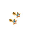 Pair of gold star-shaped earrings with American flag design on a white background