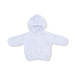 A light blue chenille zip-up hoodie with long sleeves and a hood, laid flat against a white background.