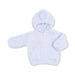 A light blue chenille zippered hoodie on a white background