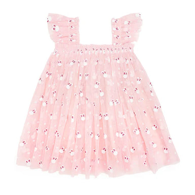 Pink dress with bunnyl pattern on a white background