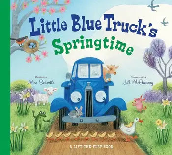 Book cover of 'Little Blue Truck's Springtime' with a blue truck and spring elements.