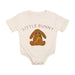 Baby onesie with 'Little Bunny' text and rabbit design on a white background