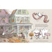 Illustration of ghosts in a neighborhood with a for sale sign, featuring a ghost with a pumpkin and another with a 'boo' sign.