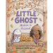 Book cover of 'Little Ghost Makes a Friend' with two characters and pumpkins on a bench.
