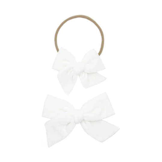 Nylon Headband - Velvet Ivory Bow