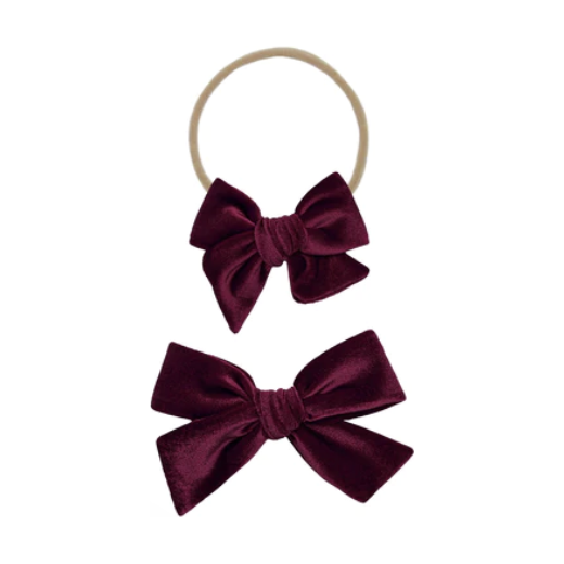 Nylon Headband - Velvet Wine Bow