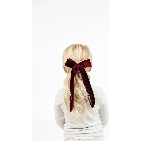 Hair Clip - Velvet Wine Sash Bow