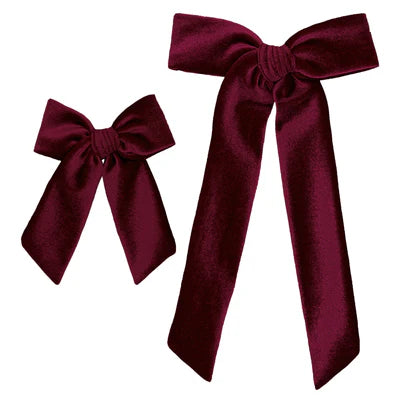 Hair Clip - Velvet Wine Sash Bow