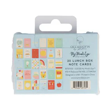 Pack of 30 lunch box note cards with colorful designs on a white background