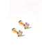 Pair of gold earrings with colorful gemstones on a white background