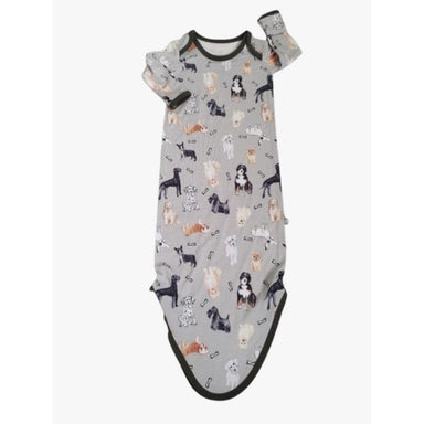 gray knotted gown with puppy dog and dog bone print