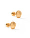 Pair of gold shell-shaped earrings on a white background