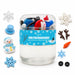 Jar of snowy white blueberry scented slime with a jiggly texture and colorful snowman themed charms including a hat scarf carrot nose buttons and snowflakes