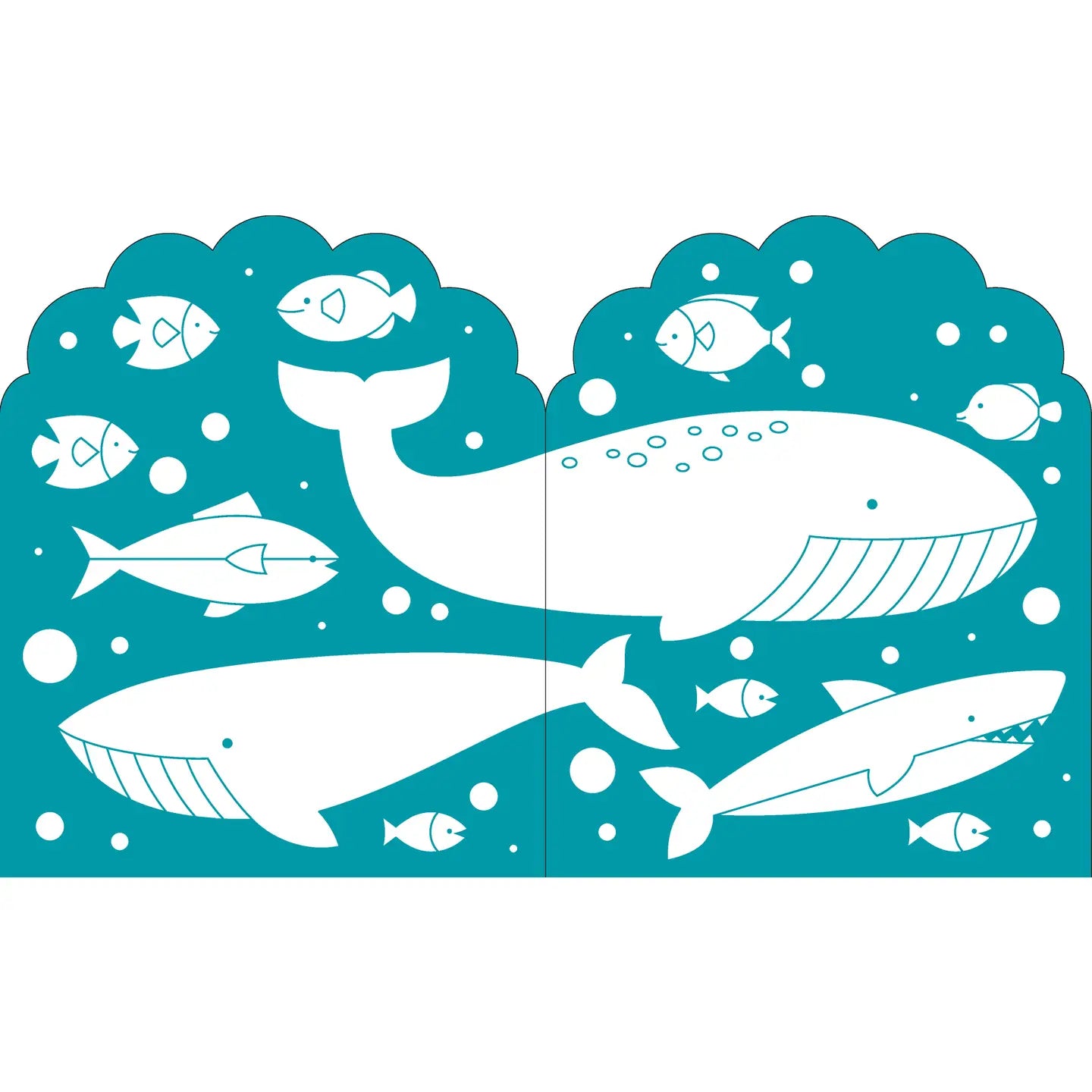 Illustration of a whale and fish on a teal background