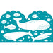 Illustration of a whale and fish on a teal background