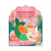 Mermaids coloring book and stickers set with a mermaid illustration on a pink background