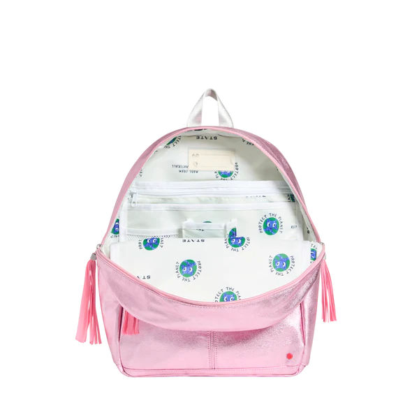Inside view of a Metallic Pink and Silver Kane Backpack